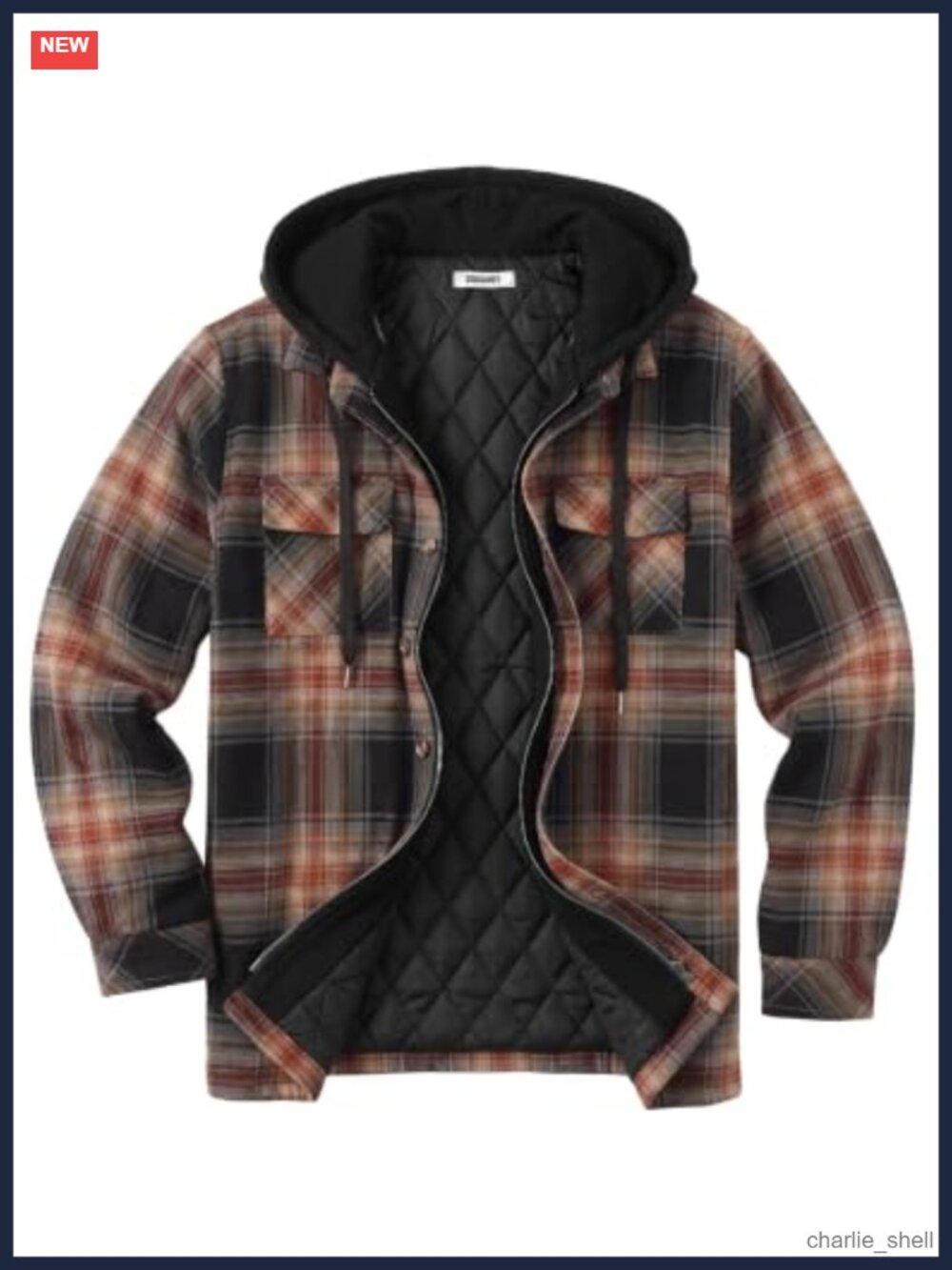 Men's Quilted Lined Plaid Flannel Hooded Shacket Shirt Jacket
